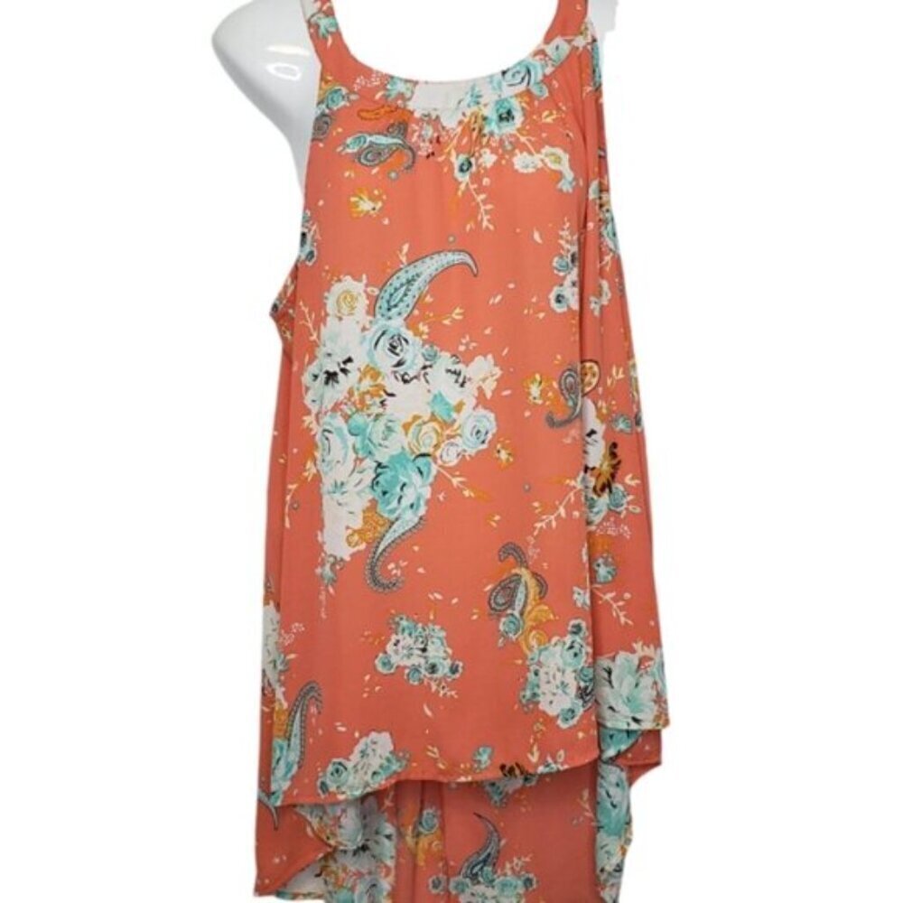 Torrid Floral Print High Neck Georgette Sleeveless Tank Top Size 1X Hi Low Hem - Picture 2 of 14